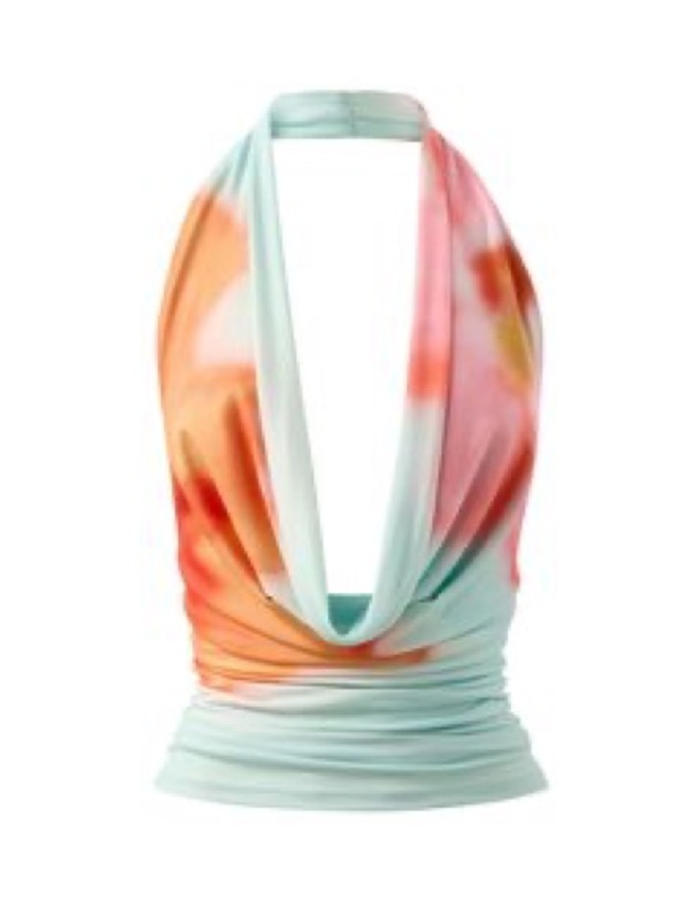 SUPRE Aqua Halter Deep Plunge Tank Top with Watercolor Print Size Extra Small